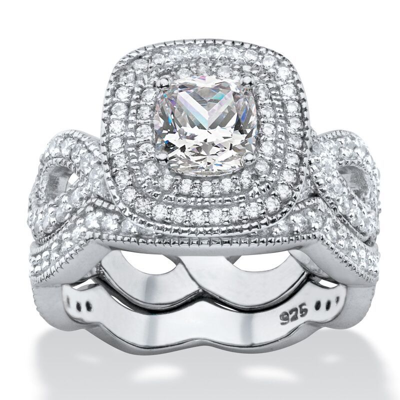 パームビーチジュエリー レディース アクセサリー リング PalmBeach Jewelry 192 Cttw Cubic Zirconia Platinum Plated Silver 2 Piec