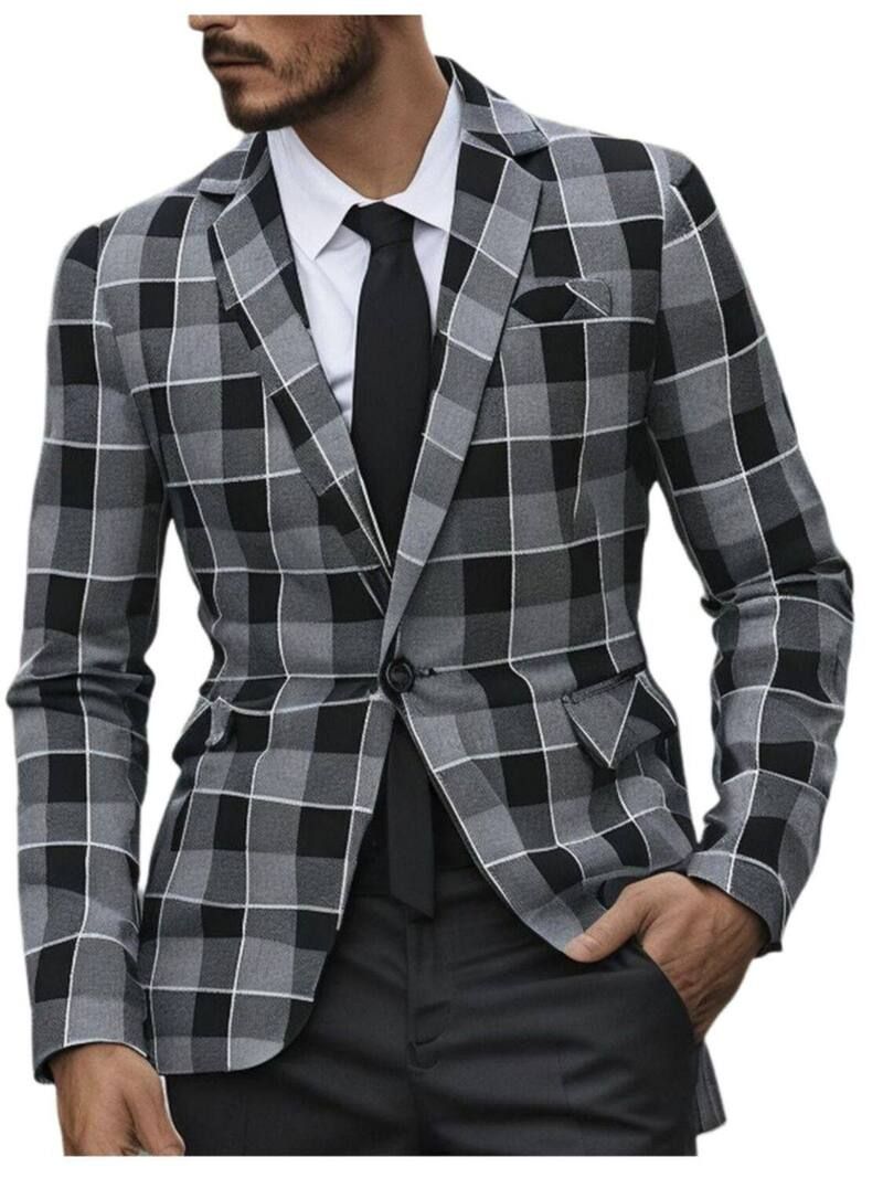 エリートチョイス レディース アウター ジャケット・ブルゾン ブレザー Elitechoice Mens Plaid Button Front Lapel Blazer Color Block Bus