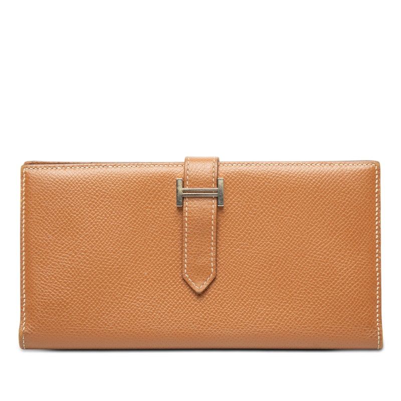 エルメス ベアン スフレ 二つ折り 長財布 D刻印 ブラウン シルバー ヴォーエプソン レディース HERMES【230-75987】