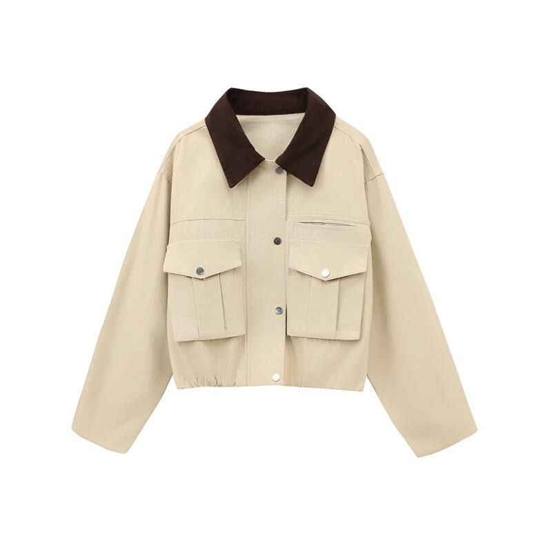 メガリテイラー レディース アウター ジャケット・ブルゾン コントラスト クロップド MegaRetailer Womens Cropped Utility Jacket with Contrast