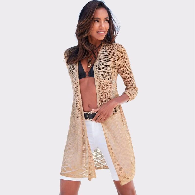 ラスカーナ レディース アウター ニット・セーター カーディガン Lascana Womens 34 Sleeve Open Knit Cardigan Sand サンド