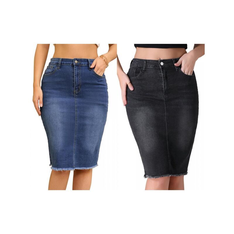 インスパイア シック レディース ボトムスカート ひざ丈 デニム INSPIRE CHIC 2 Packs Womens Denim Skirt Raw Hem High Waisted Pocket