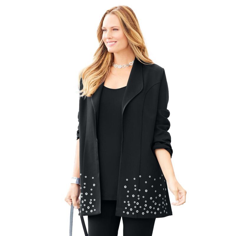 キャサリンズ レディース アウター ジャケット・ブルゾン プラスサイズ Catherines Womens Plusize Black Label Grommet Ponte Jacket Black