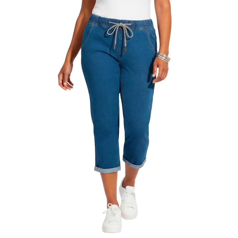 キャサリンズ レディース ボトムス カジュアルパンツ プラスサイズ キャップ ニット Catherines Womens Plusize Relaxed Rolled Knit Jean Capri