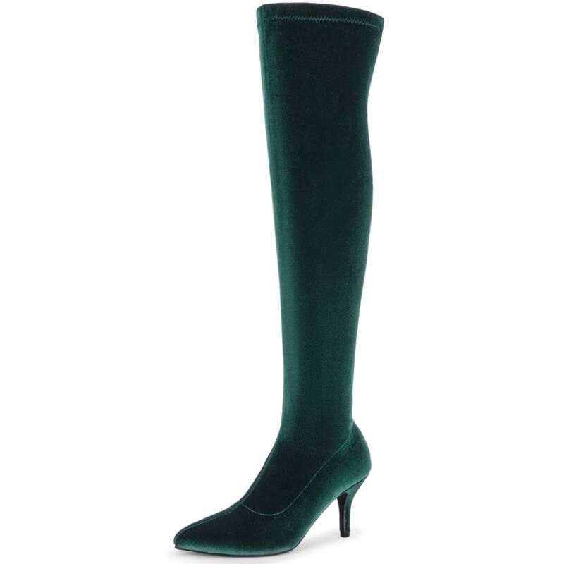 ブリスフルステップ レディース シューズ ブーツ・レインブーツ ベルベット ヒール BLISSFUL STEP Faux Velvet Pointed Toe Stiletto Heels Over