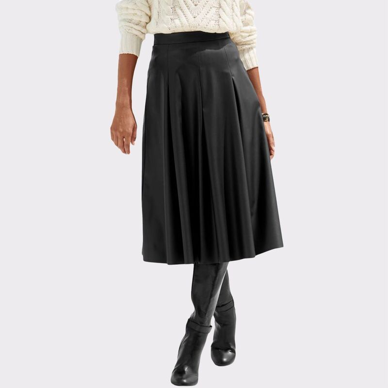 ラスカーナ レディース ボトムスカート ミディ レザー フェイクレザー Lascana Womens Faux Leather Midi Skirt Black ブラック