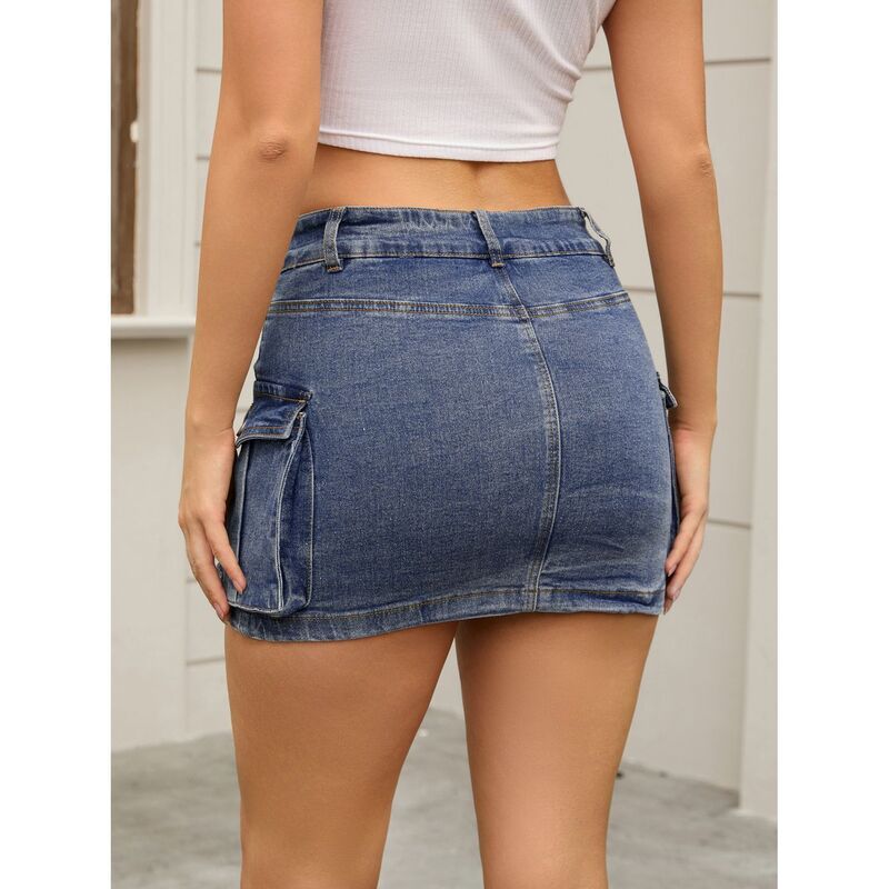 インスパイア シック レディース ボトムスカート ミニ デニム INSPIRE CHIC 2 Packs Womens Cargo Denim Skirtstretch Flapockets Butt