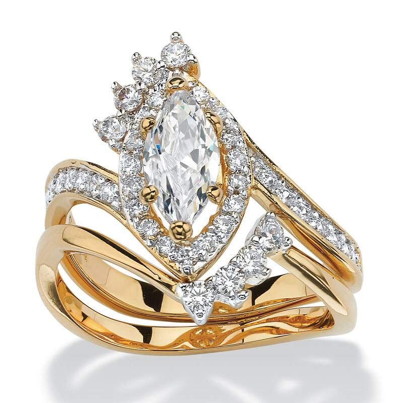 パームビーチジュエリー レディース アクセサリー リング PalmBeach Jewelry 168 TCW Cubic Zirconia TwoPiece Halo Bridal Set Yello