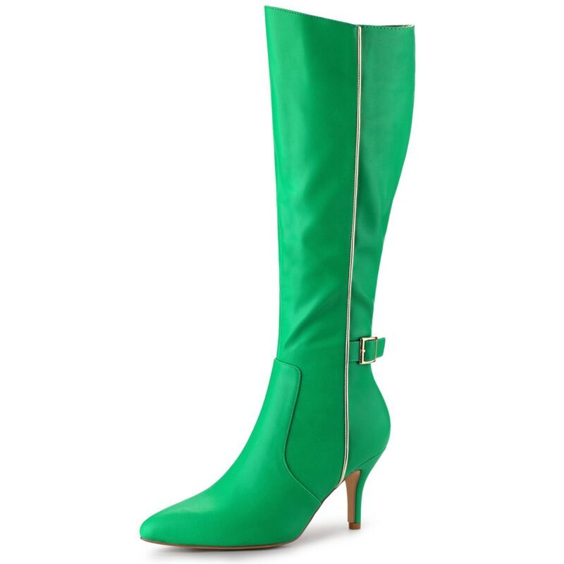アレグラ ケー レディース シューズ ブーツ・レインブーツ ヒール ALLEGRA K Womens Pointy Toe Buckle Stiletto Heel Knee High Boots G