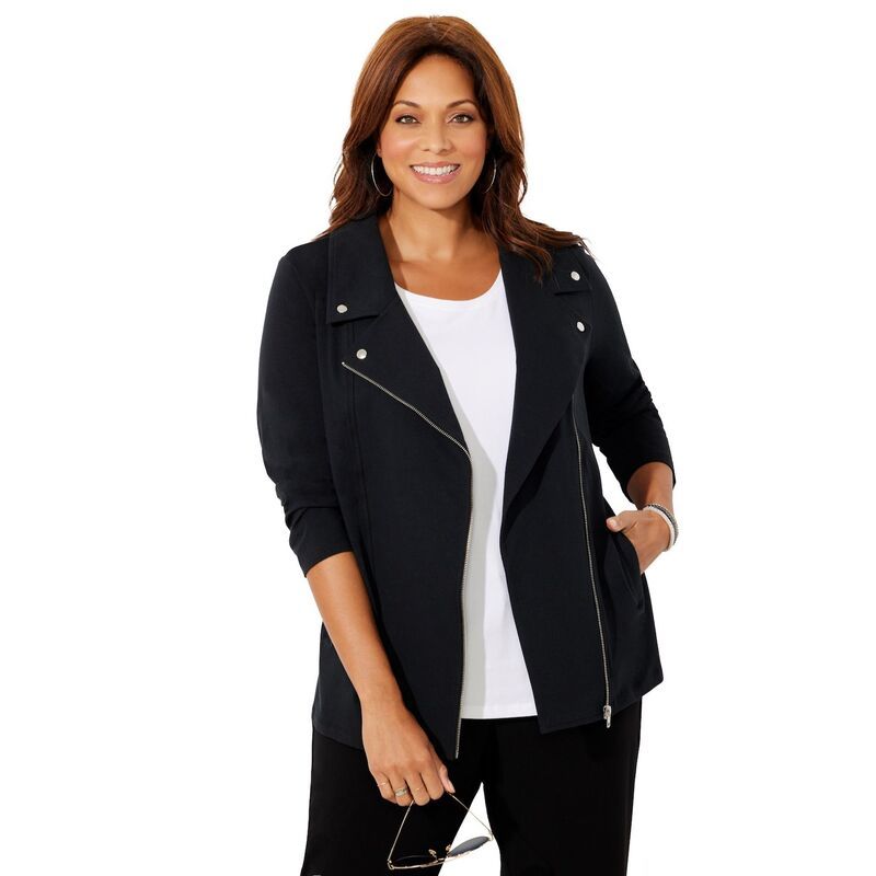 キャサリンズ レディース アウター ジャケット・ブルゾン プラスサイズ Catherines Womens Plusize Suprema Studio Moto Jacket Black ブラック