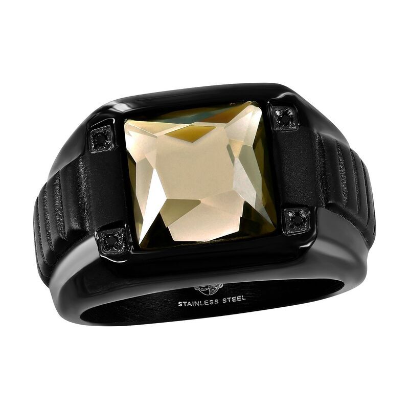 メタロ レディース アクセサリー リング Tシャツ Mens Metallo Steel Gray Spinel Square Black Cubic Zirconia Ring Stainless
