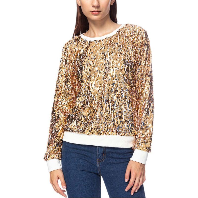 アンナカシ レディース アウター ニット・セーター スウェット シャツ スパンコール AnnaKaci Womensequin Long Sleeve Sparkly Pullover Fashion