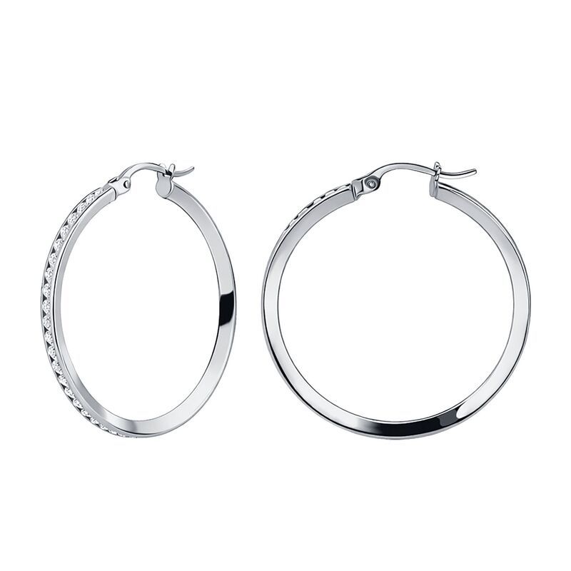 Aleure Precioso レディース アクセサリー ピアス・イヤリング Aleure Precioso Channel Set Cubic Zirconia Hoop Earringsterli