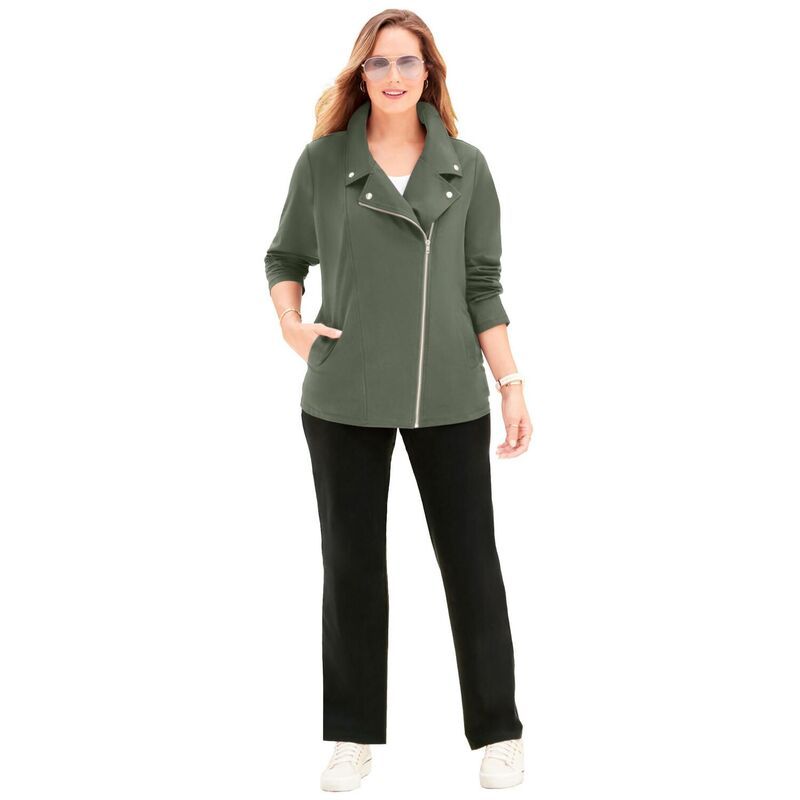 キャサリンズ レディース アウター ジャケット・ブルゾン プラスサイズ Catherines Womens Plusize Suprema Studio Moto Jacket Olive Green