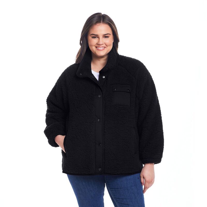 ウェザーキャスト レディース アウター ジャケット・ブルゾン プラスサイズ フリース Plusize Weathercast Snap Front Bonded Sherpa Fleece Jacke