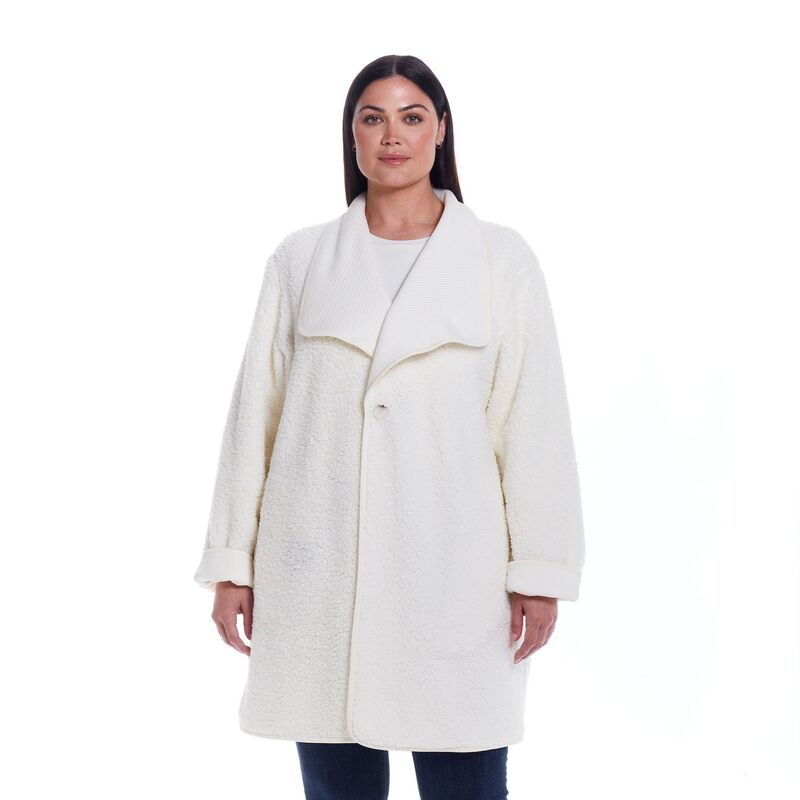 ウェザーキャスト レディース アウター ジャケット・ブルゾン プラスサイズ リブ コート ニット Plusize Weathercast Ribbed Knit SherpaLined Coatiga