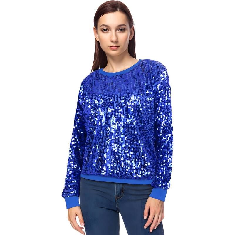 アンナカシ レディース アウター ニット・セーター スウェット シャツ スパンコール AnnaKaci Womensequin Long Sleeve Sparkly Pullover Fashion