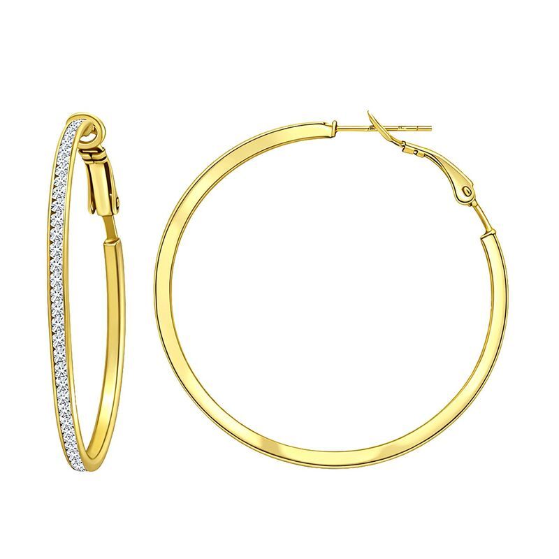 Aleure Precioso レディース アクセサリー ピアス・イヤリング Aleure Precioso Channel Set Cubic Zirconia Hoop Earrings Gold
