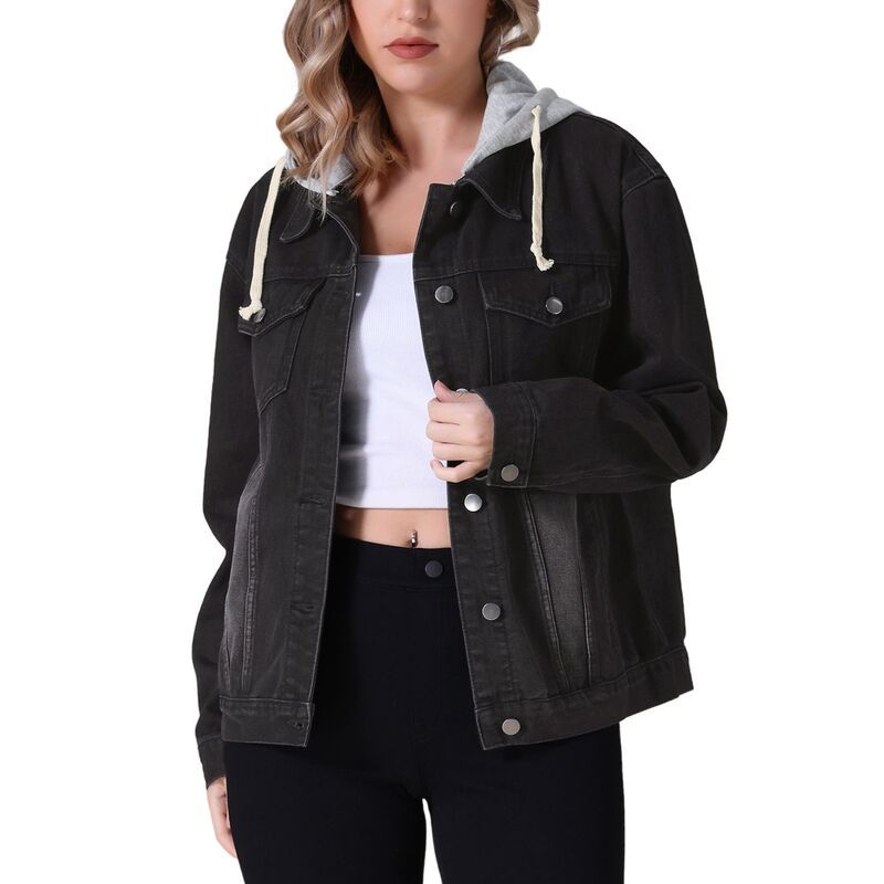 インスパイア シック レディース アウター ジャケット・ブルゾン ボタンダウン デニム パーカー INSPIRE CHIC Womens Denim Jackets withoodistressed
