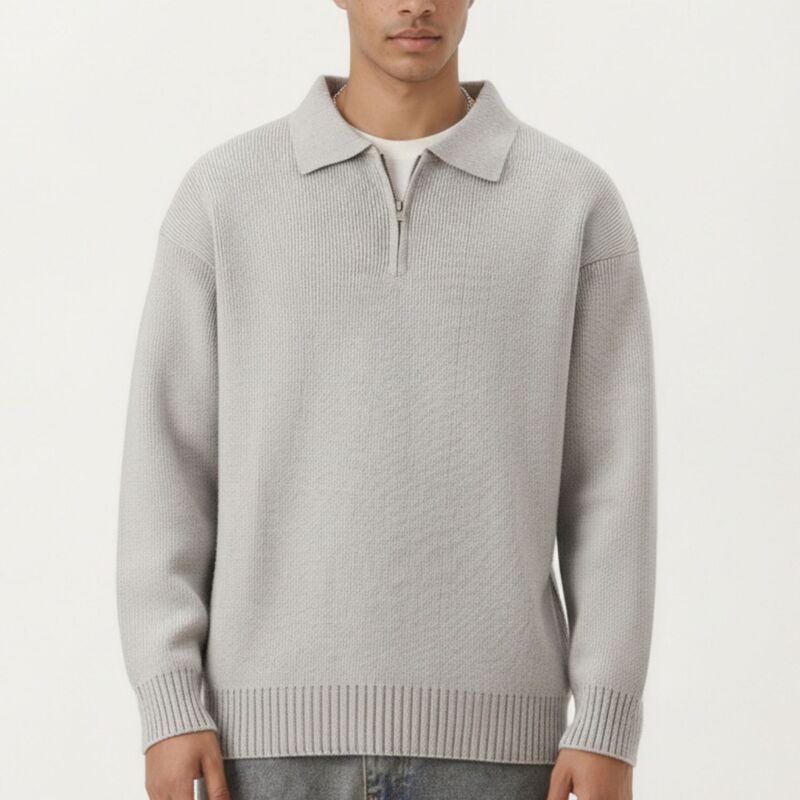 アンナカシ レディース アウター ニット・セーター リラックスフィット ハーフジップ リブ AnnaKaci Mens Long Sleeve Collared Quarter Zip Knit Pu