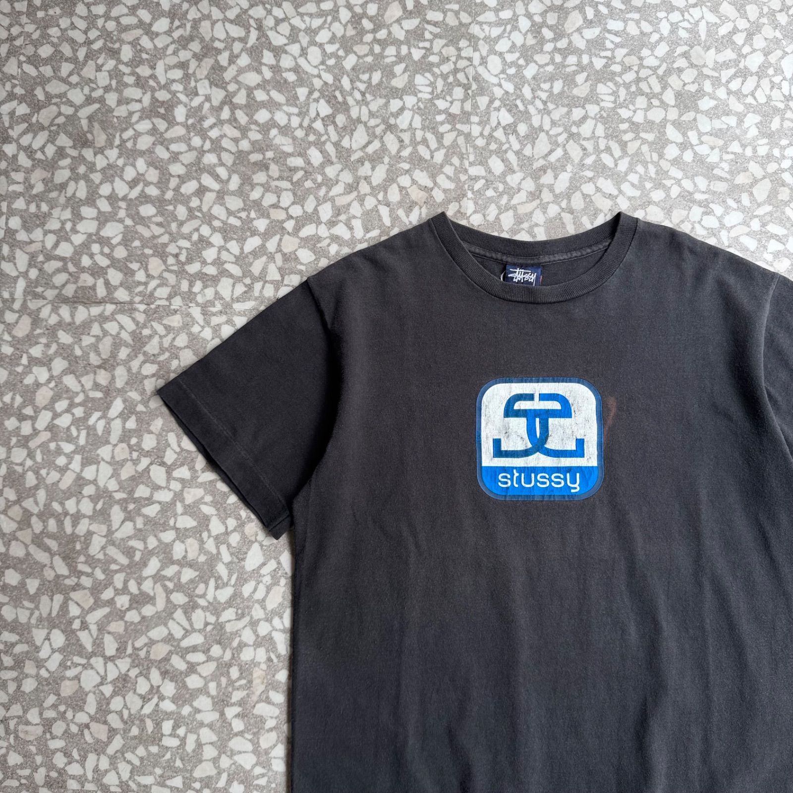 [ Archive アーカイブ Y2K ] STUSSY / 90’s usa製 Design T-shirt size M オールドステューシー　ボックスロゴTシャツ　紺タグ　ストリート 男女兼用　半袖Tシャツ　黒