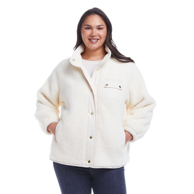 ウェザーキャスト レディース アウター ジャケット・ブルゾン プラスサイズ フリース Plusize Weathercast Snap Front Bonded Sherpa Fleece Jacke