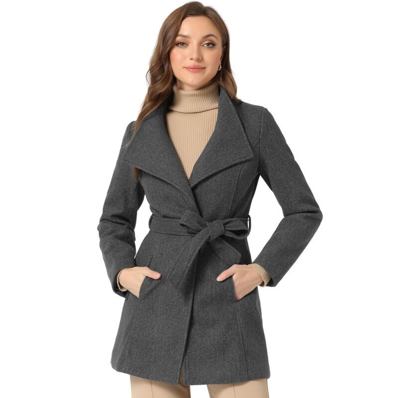 アレグラ ケー レディース アウター ジャケット・ブルゾン コート ALLEGRA K Womenstand Collar Tie Waist Winter Classic Long Trenchco