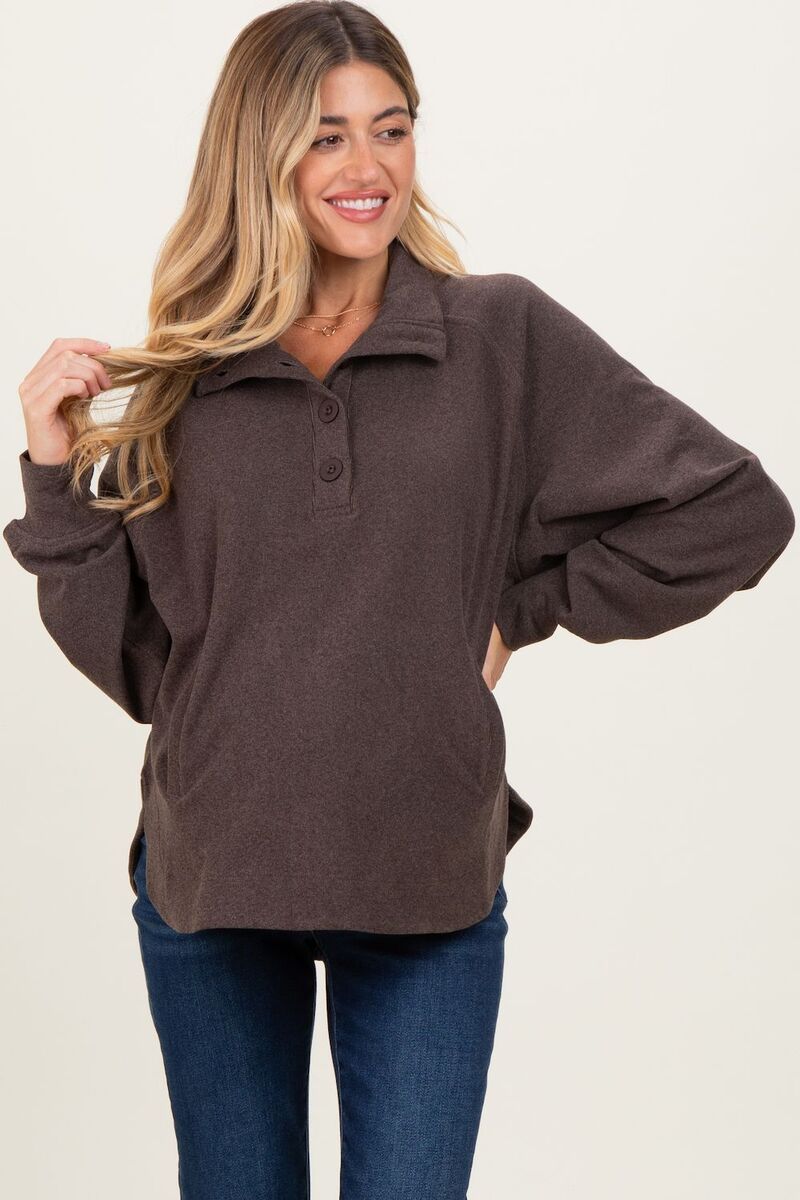 ピンクブラッシュ レディース アウター ニット・セーター マタニティ PinkBlush Maternity Brushed Knit Button Collar Pullover Brown ブラウ