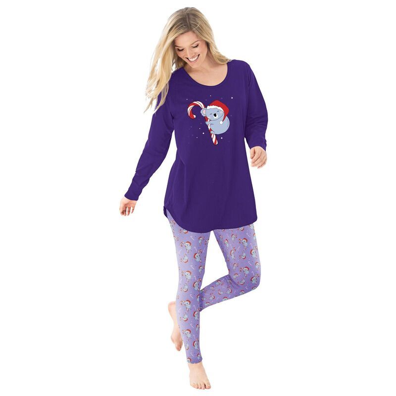ドリームスアンドコー レディース アンダーウェア ナイトウェア プラスサイズ Dreams Co Plusize 2Piece Pj Legging Set Midnight Violet Print