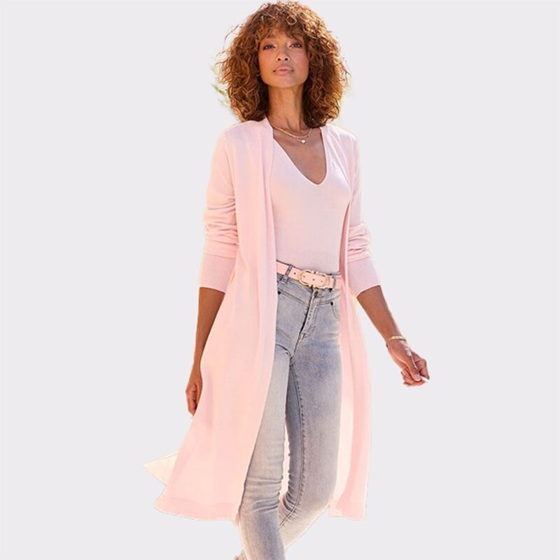 ラスカーナ レディース アウター ニット・セーター カーディガン Lascana Womens Long Open Front Cardigan Powderose