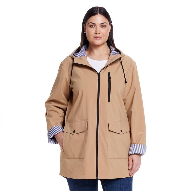 ウェザーキャスト レディース アウター ジャケット・ブルゾン プラスサイズ コート Plusize Weathercast Lightweight Hooded Rain Slicker Coat H