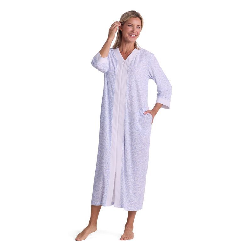 ミスエレインエッセンシャルズ レディース アンダーウェア ナイトウェア パイル Womens Miss Elainessentials Terry Long Robe Bluetched Floral