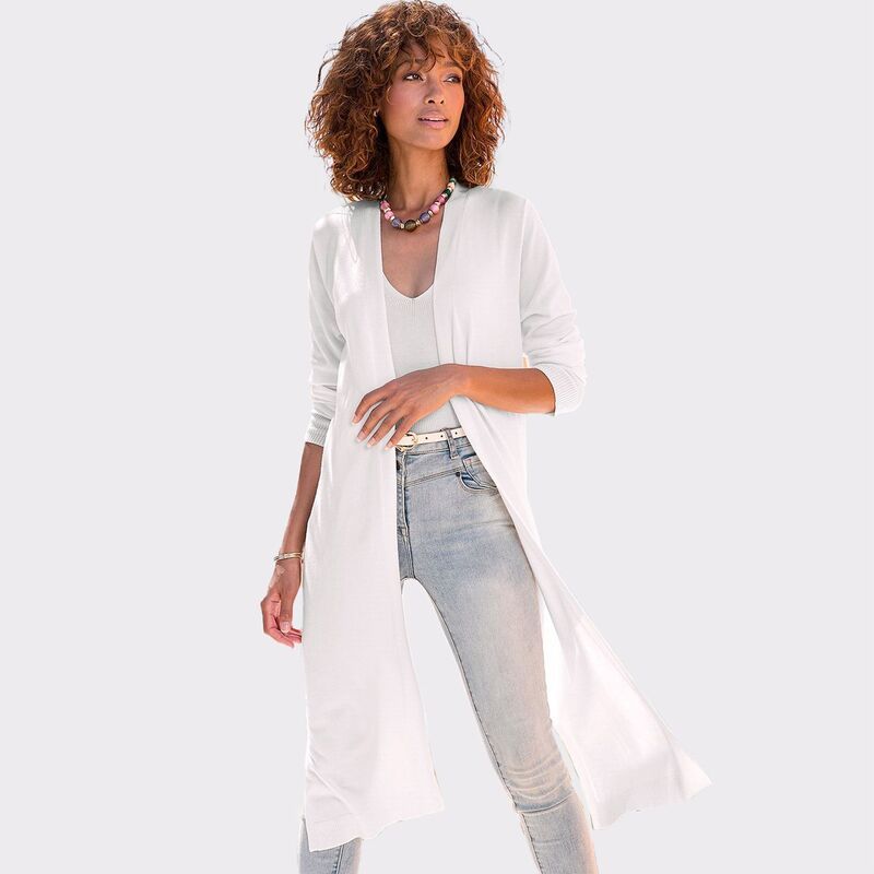 ラスカーナ レディース アウター ニット・セーター カーディガン Lascana Womens Long Open Front Cardigan White ホワイト