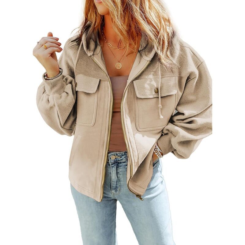 メガリテイラー レディース アウター ジャケット・ブルゾン MegaRetailer Womens Fuzzy Sherpa Hooded Zip Up Jacket with Pockets Bei