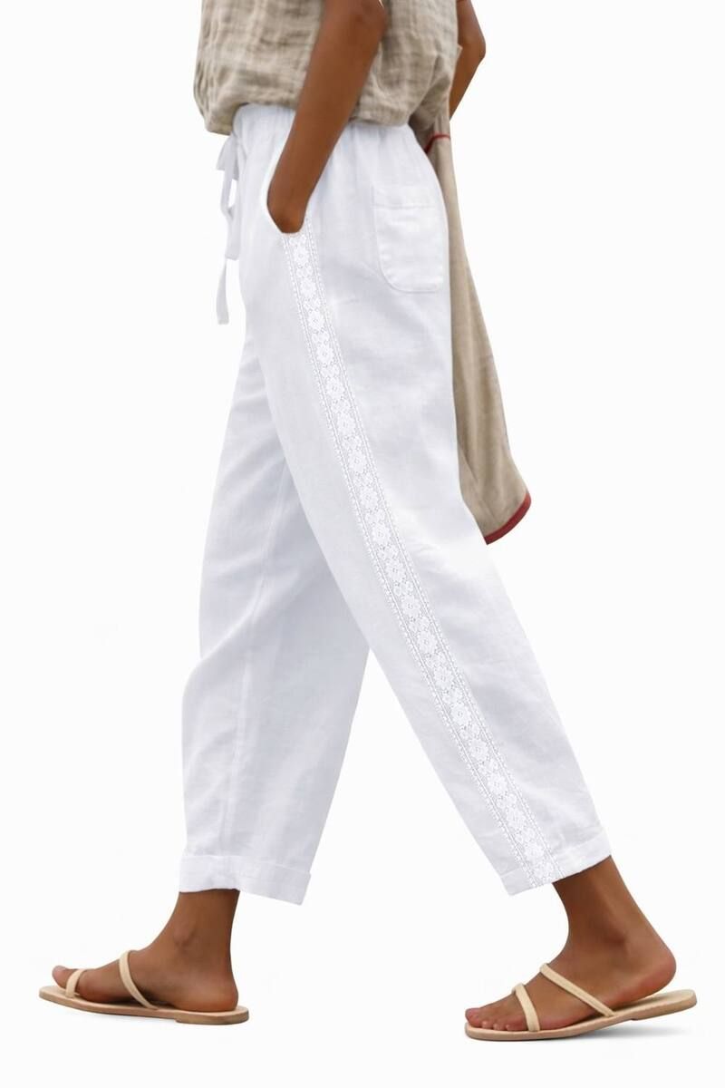メガリテイラー レディース ボトムス カジュアルパンツ リネン MegaRetailer Casualinen Summer Pants Women White ホワイト
