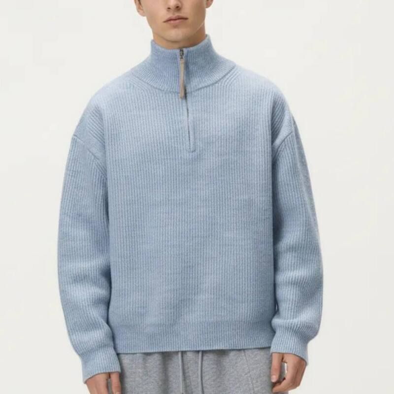 アンナカシ レディース アウター ニット・セーター リラックスフィット ハーフジップ リブ AnnaKaci Mens Ribbed Half Zip Sweater with Relaxed Fit