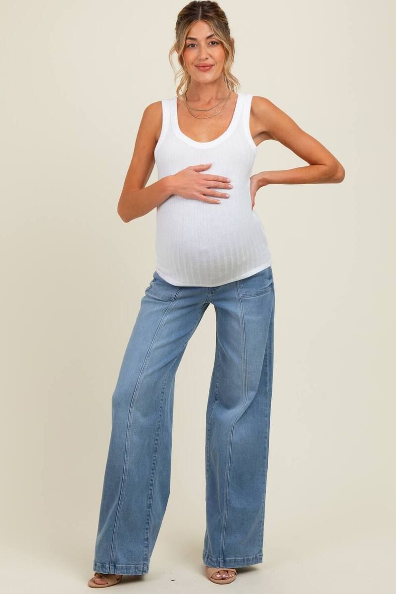 ピンクブラッシュ レディース ボトムス デニムパンツ ワイドレッグ マタニティ ジーンズ PinkBlush Maternity Front Seam Super Wide Leg Maternity