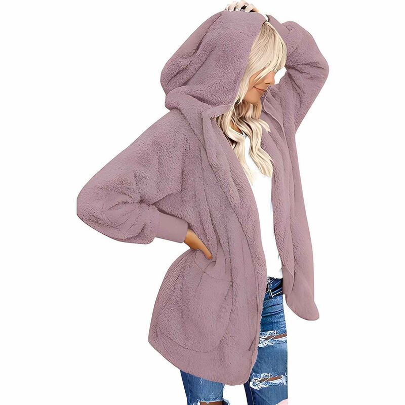 メガリテイラー レディース アウター ジャケット・ブルゾン MegaRetailer Women sherpa Jacket withood Open Front and Pockets Purple
