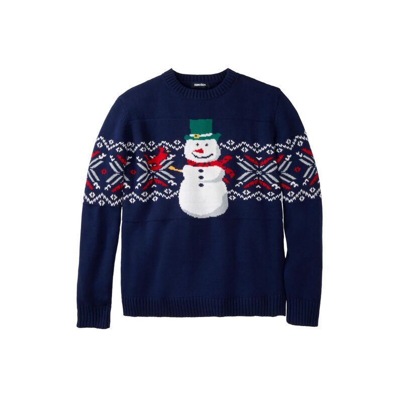 キングサイズ レディース アウター ニット・セーター クルーネック トール KingSize Mens Big Tall Holiday Crewneck Sweater Snowman Fair I