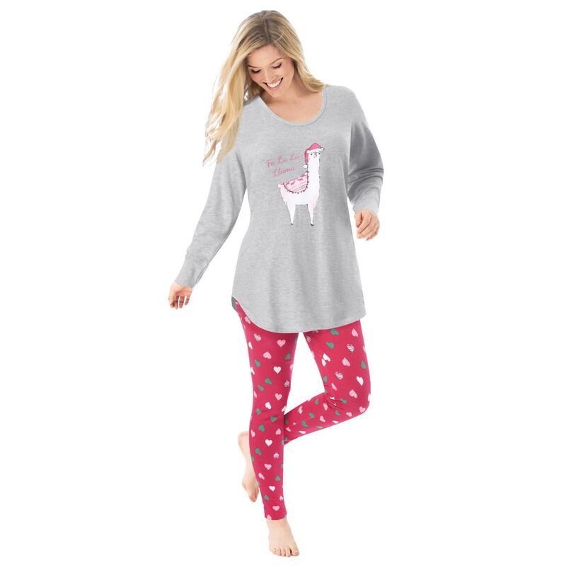 ドリームスアンドコー レディース アンダーウェア ナイトウェア プラスサイズ Dreams Co Plusize 2Piece Pj Legging Set Heather Grey Santa グレ