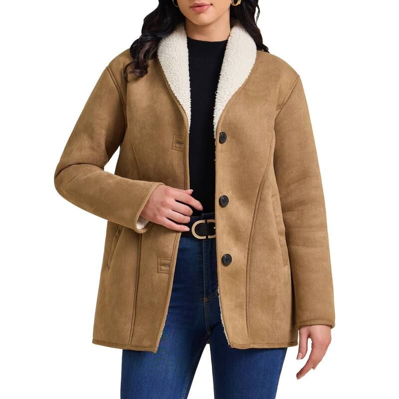 インスパイア シック レディース アウター ジャケット・ブルゾン ボタンダウン スエード コート ダウン フリース INSPIRE CHIC Women Winter Suede Overcoat B