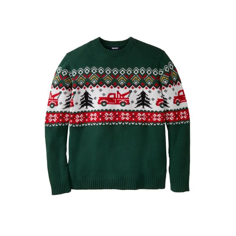キングサイズ レディース アウター ニット・セーター クルーネック トール KingSize Mens Big Tall Holiday Crewneck Sweater Green Tree Fai