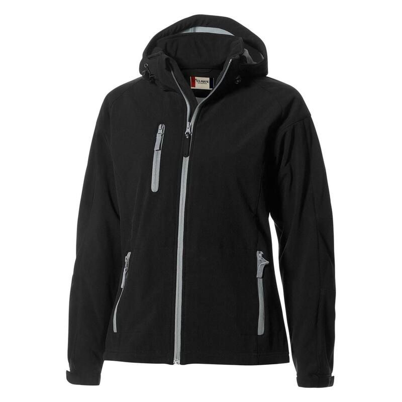 クリーク レディース アウター ジャケット・ブルゾン Clique Serac Stretch Softshell Hooded Full Zip Womens Jacket Black ブラック