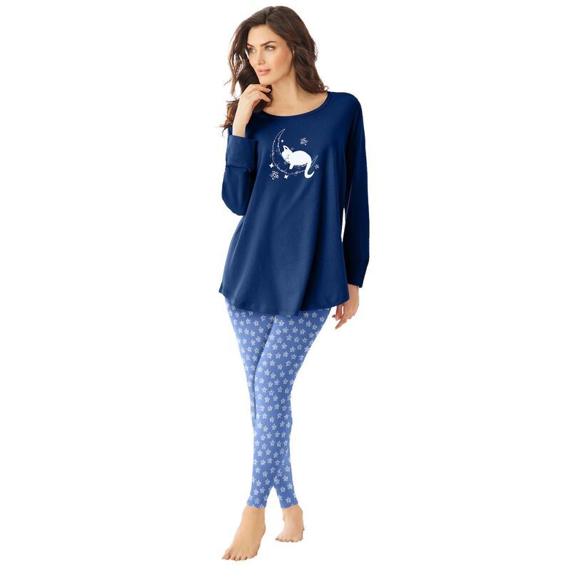 ドリームスアンドコー レディース アンダーウェア ナイトウェア プラスサイズ Dreams Co Plusize 2Piece Pj Legging Set Evening Blue Cat Nap