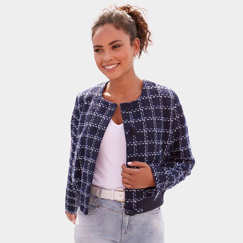 ラスカーナ レディース アウター ジャケット・ブルゾン ツイード Lascana Womens Round Neckline Tweed Jacket Blue Plaid ブルー