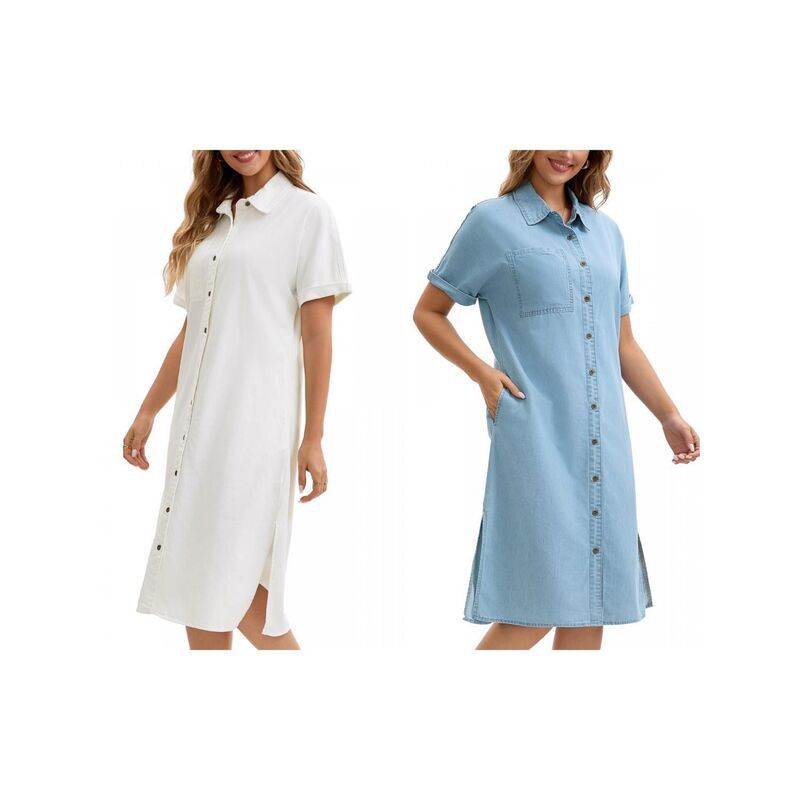 インスパイア シック レディース トップス ワンピース ボタンダウン ミディ シャツ ダウン デニム INSPIRE CHIC 2 Packs Womens Denim Dressummer Shor