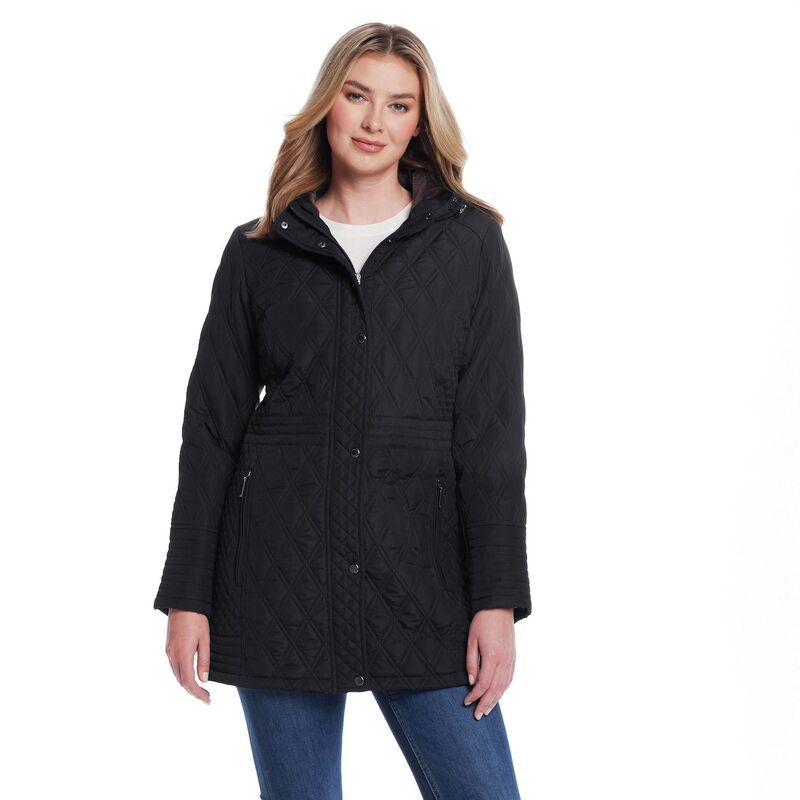ウェザーキャスト レディース アウター ジャケット・ブルゾン プラスサイズ キルティング Womens Weathercast Plush Lined Mixed Quilted Walker Bla
