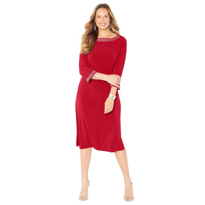 キャサリンズ レディース トップス ワンピース プラスサイズ Catherines Womens Plusize Stud Accent Shift Dress Classic Red レッド