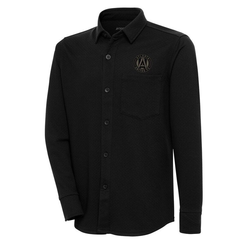 アンティグア レディース トップス Tシャツ Mens Antigua Black Atlanta United FC Streamer Diamond ButtonUp Shacket Atu Bl