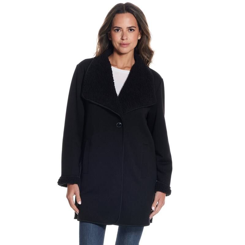 ウェザーキャスト レディース アウター ジャケット・ブルゾン リブ コート ニット Womens Weathercast Ribbed Knit SherpaLined Coatigan Black